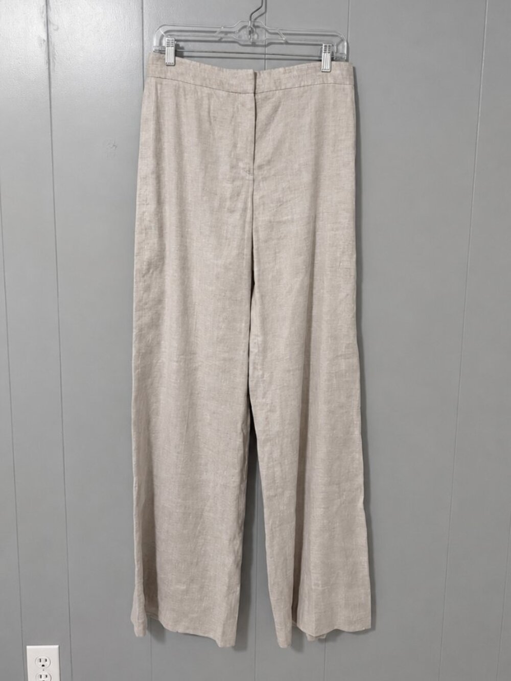 Theory Terena High Waist Wide Leg Trouser Pants Linen Blend Sierra/White Size 8 - Picture 2 of 12